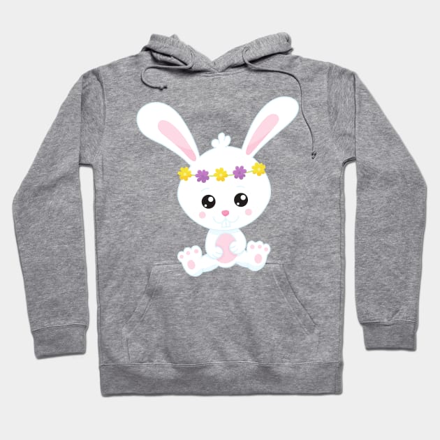 Cute Bunny, Little Bunny, White Bunny, Flowers Hoodie by Jelena Dunčević